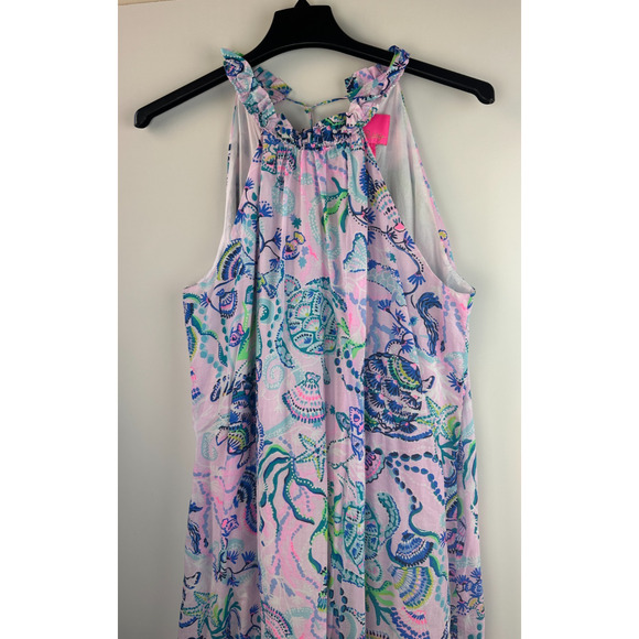 Lilly Pulitzer Everly Maxi Dress Mermaid Halter Ruffle Pink Sleeveless Size XL - Picture 4 of 16